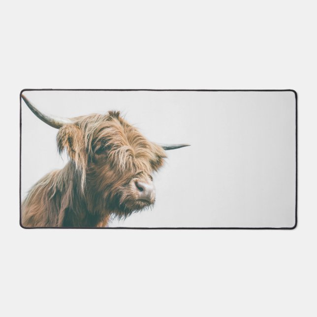 Majestic Highland cow portrait Desk Mat (Front)