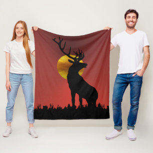 Majestic Horned Deer in Golden Sunlight Fleece Blanket