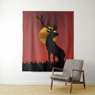 Majestic Horned Deer in Golden Sunlight Tapestry