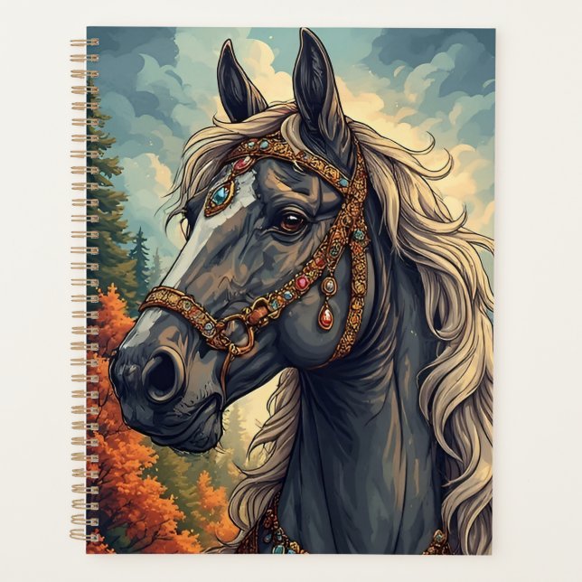 Majestic Horse Adorned With Golden Bejeweled Planner (Front)