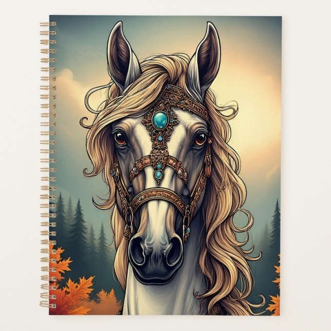 Majestic Horse Adorned With Golden Bejeweled Planner (Front)