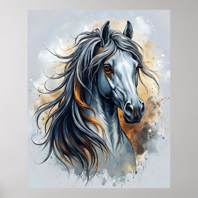 Majestic Horse Art Detailed Realistic Mane  Poster (Front)
