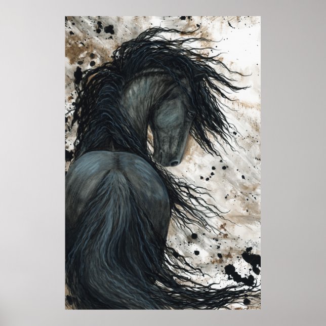 Majestic Horse Black Friesian Art Poster By Bihrle (Front)