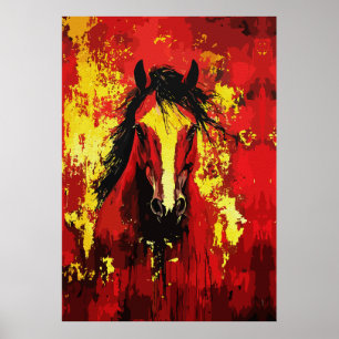 Majestic Horse – Fiery Spirit in Gold and Red Poster