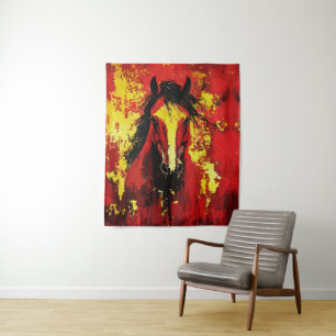 Majestic Horse – Fiery Spirit in Gold and Red Tapestry