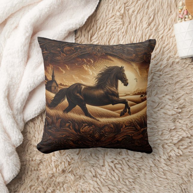 Majestic Horse Galloping Through Golden Field Cushion (Blanket)