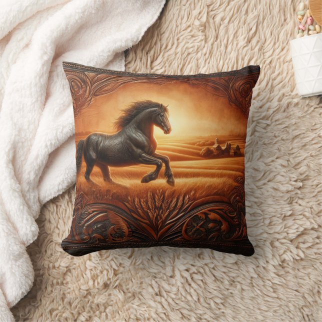 Majestic Horse Galloping Through Golden Fields Cushion (Blanket)