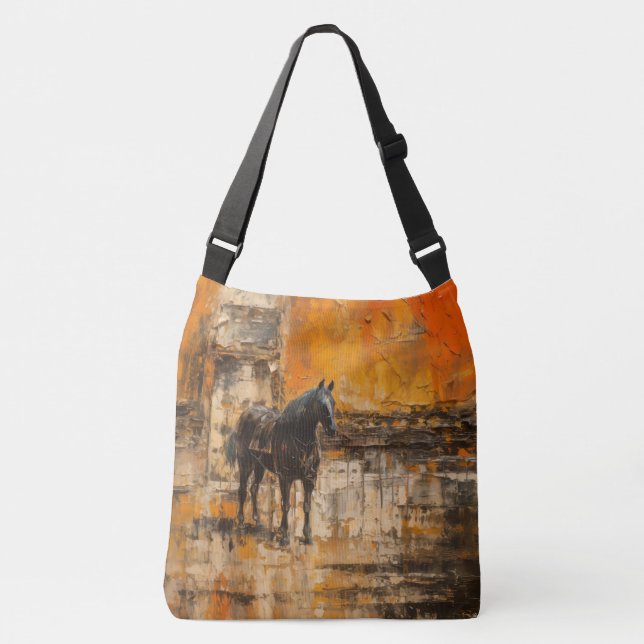 Majestic Horse in Abstract Sunset Crossbody Bag (Front)