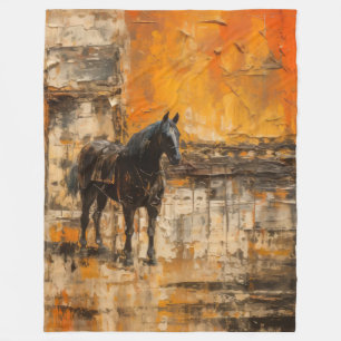 Majestic Horse in Abstract Sunset Fleece Blanket