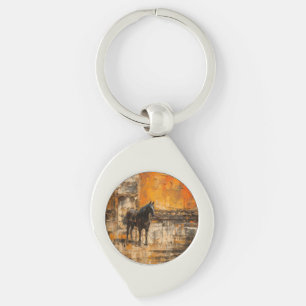 Majestic Horse in Abstract Sunset Key Ring