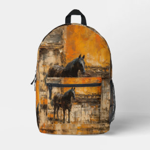 Majestic Horse in Abstract Sunset Printed Backpack