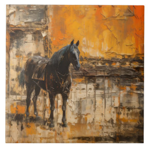 Majestic Horse in Abstract Sunset Tile