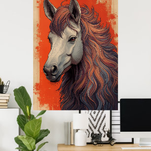 Majestic Horse Portrait Art Poster   Flowing Mane 