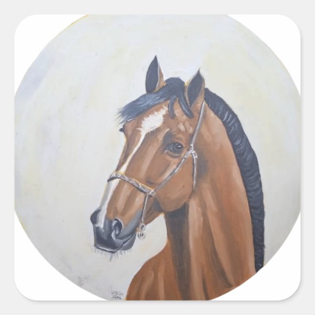 Majestic Horse Portrait T-Shirt Square Sticker (Front)