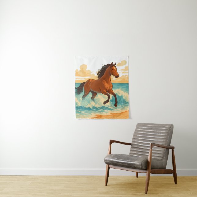 Majestic Horse Rising from the Sea Power and Free Tapestry (In Situ)