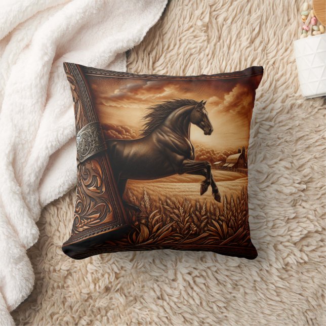 Majestic Horse Running Through Field at Dusk Cushion (Blanket)