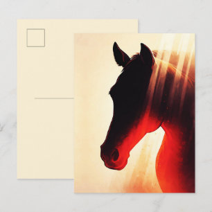 Majestic Horse Silhouette Fiery Dawn Glow Postcard