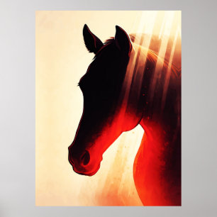 Majestic Horse Silhouette Fiery Dawn Glow Poster