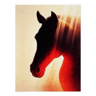 Majestic Horse Silhouette Fiery Dawn Glow Poster