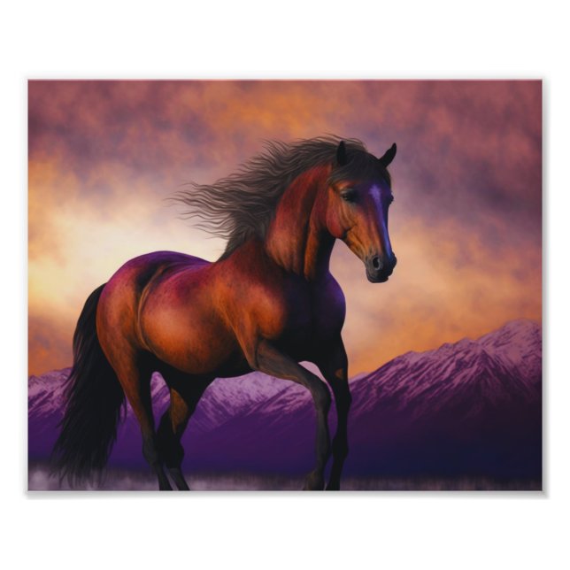 Majestic Horse Stallion Animal Mountain Sunset Photo Print (Front)