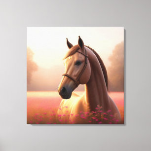 Majestic Horse Standing in Vibrant Meadow Canvas Print
