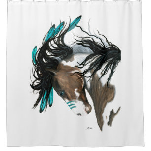 Majestic Horse Turquoise by Bihrle Shower Curtain