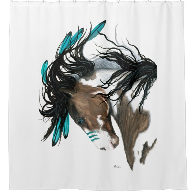 Majestic Horse Turquoise by Bihrle Shower Curtain (Front)