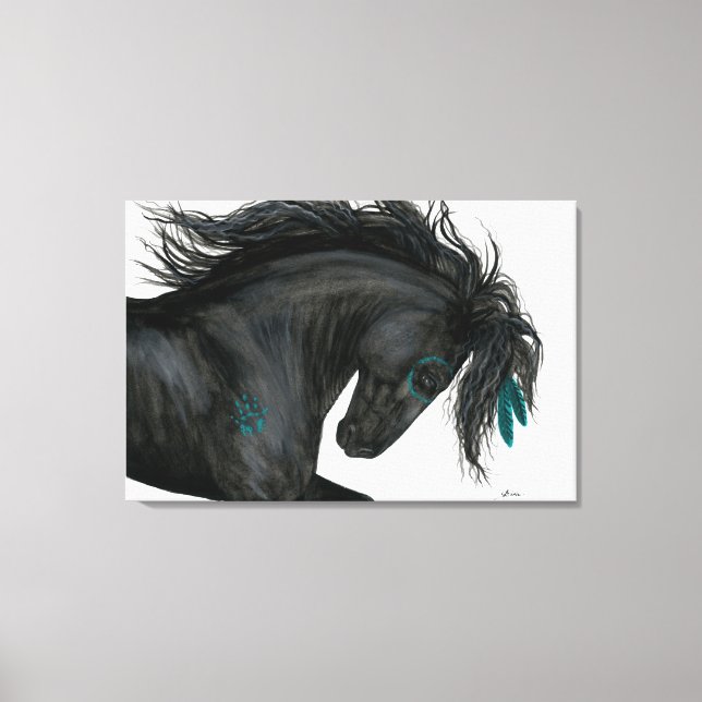 Majestic Horse Turquoise Feathers by Bihrle Canvas Print (Front)