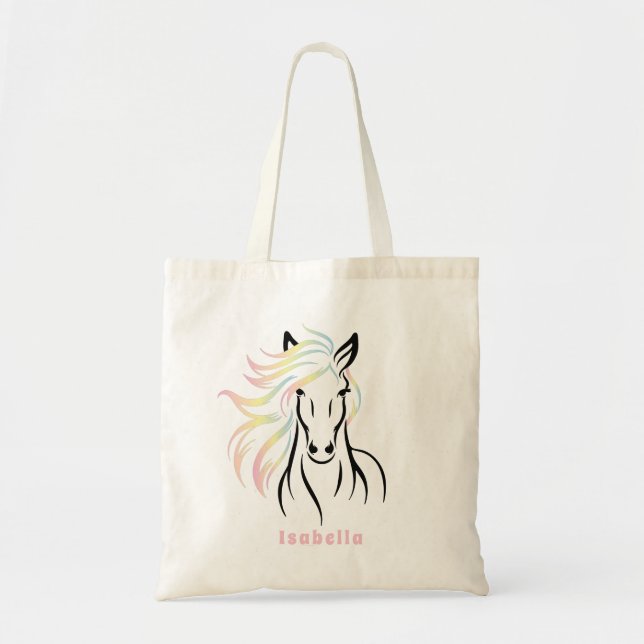 Majestic Horse with Colourful Mane Tote Bag (Front)