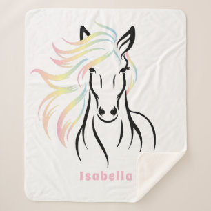 Majestic Horse with Long, Flowing, Colorful Mane Sherpa Blanket