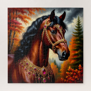 Majestic Horse with Ornate Gold Harness Jigsaw Puzzle