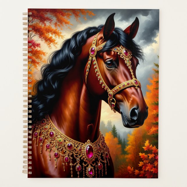 Majestic Horse with Ornate Gold Harness Planner (Front)