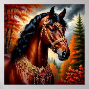 Majestic Horse with Ornate Gold Harness Poster