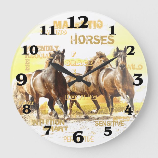 Majestic Horses Round Wall Clock - Large (Front)