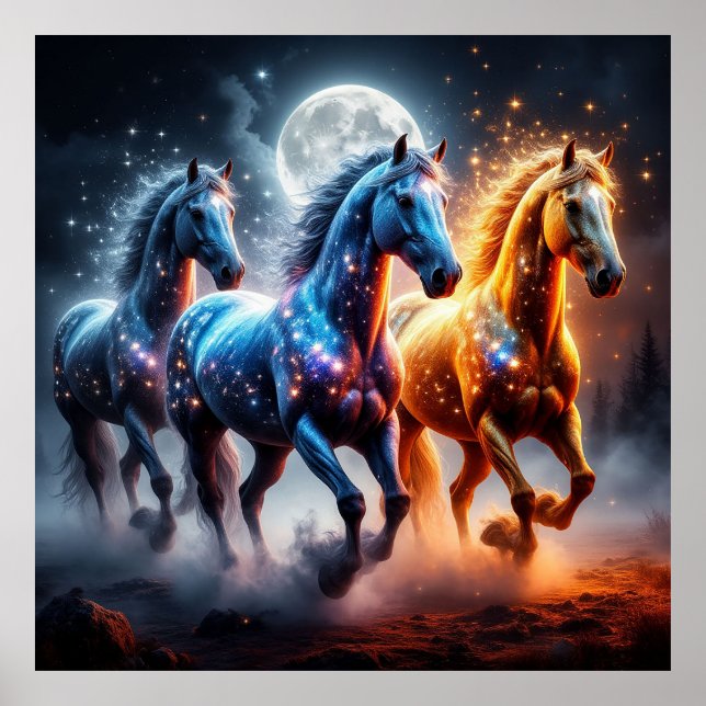 Majestic Horses with Celestial Patterns Poster (Front)