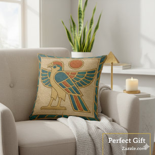 Majestic Horus Falcon Golden Sun Pillow