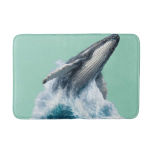 Majestic Humpback Whale Breaching Ocean Wave Bath Mat