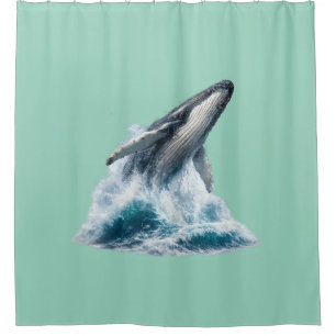 Majestic Humpback Whale Breaching Ocean Waves Shower Curtain