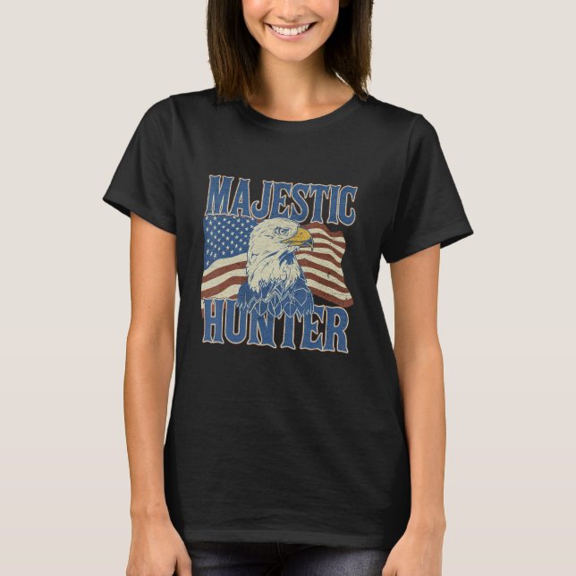 Majestic Hunter American Flag Patriotic Harpy Eagl T-Shirt (Front)