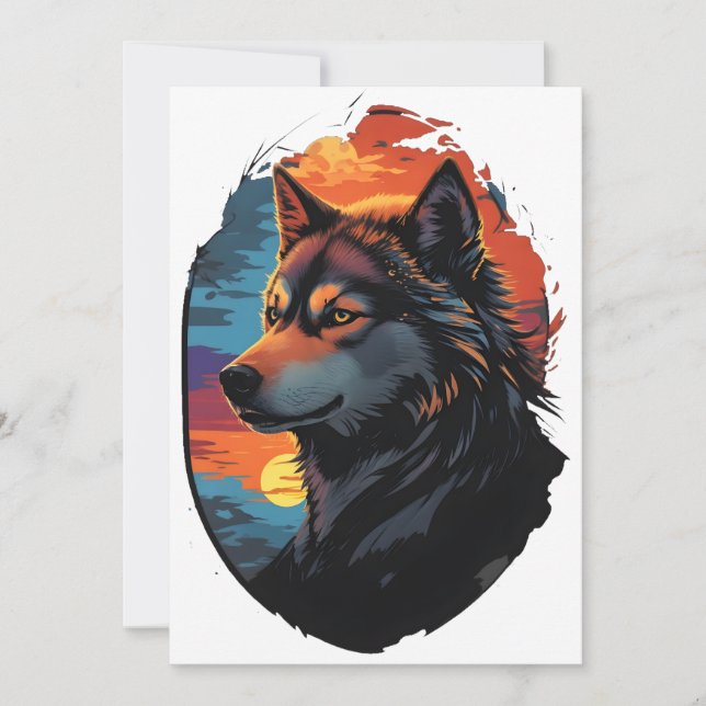 Majestic Husky Against a Sunset Sky Serenity View Holiday Card (Front)