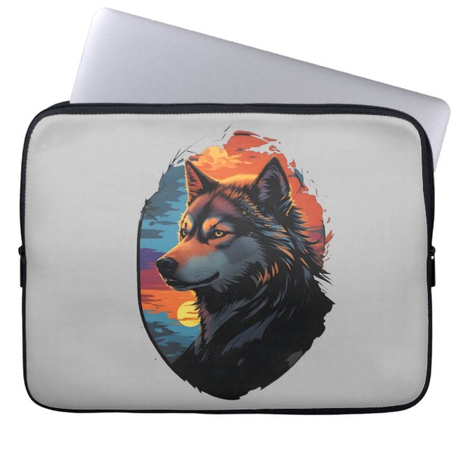 Majestic Husky Against a Sunset Sky Serenity View Laptop Sleeve (Front)