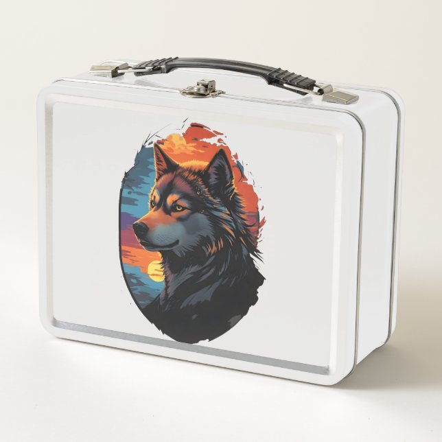 Majestic Husky Against a Sunset Sky Serenity View Metal Lunch Box (Front)
