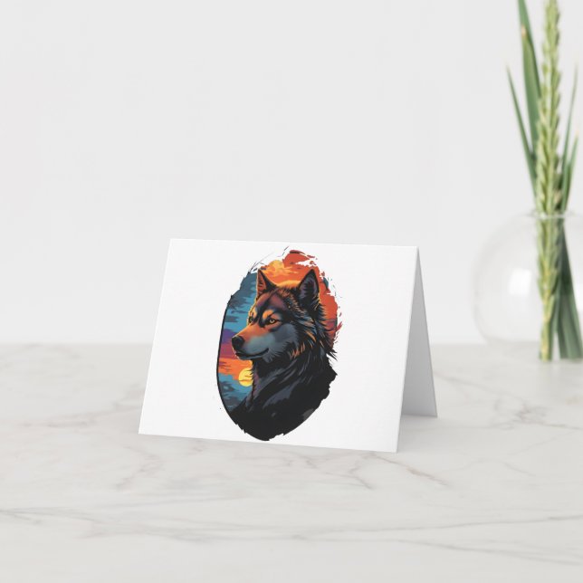 Majestic Husky Against a Sunset Sky Serenity View Thank You Card (Front)