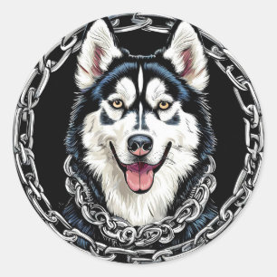 Majestic Husky Dog with Bold Colours Classic Round Sticker