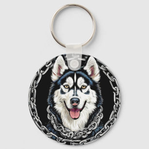 Majestic Husky Dog with Bold Colours Key Ring