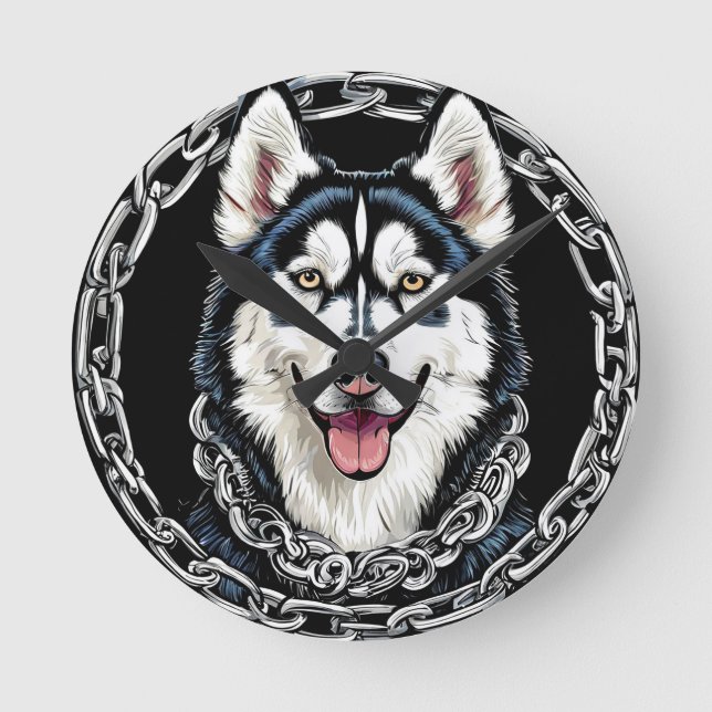 Majestic Husky Dog with Bold Colours Round Clock (Front)
