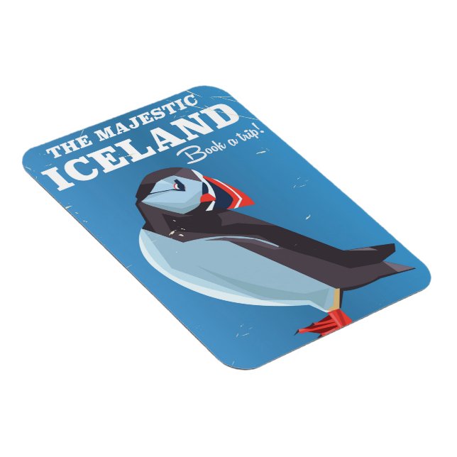 Majestic Iceland Puffin vintage travel poster Magnet (Right Side)
