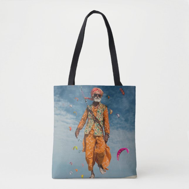 Majestic Indian Elder Kite Flying on the Beach Tote Bag (Front)