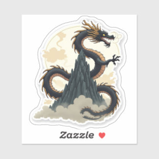 Majestic Ink Wash Dragon Coiled Around a Mountain