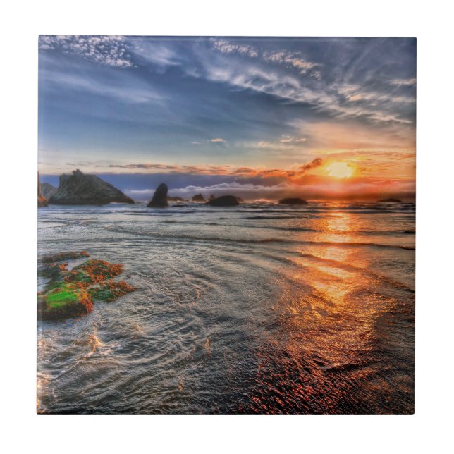 Majestic Island Sea Bay Sunset Tile (Front)